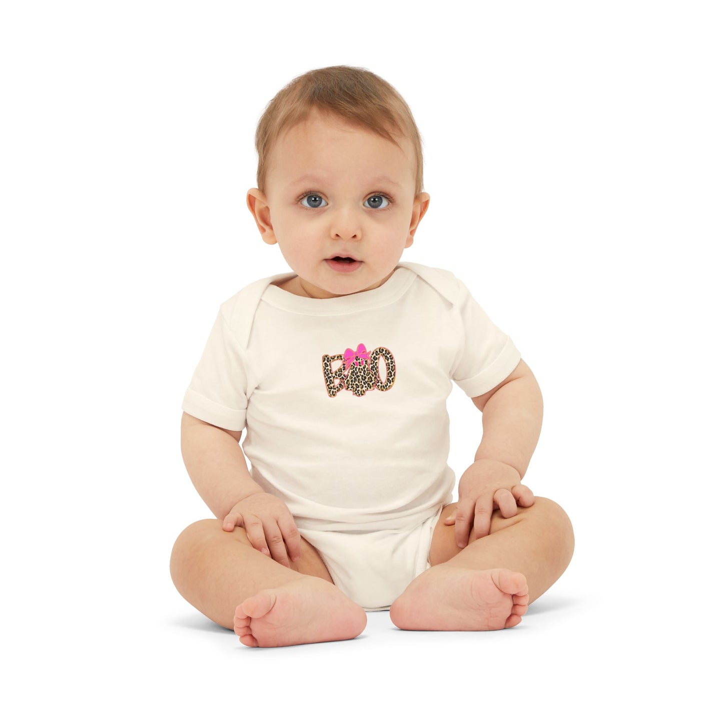 Infant One-Piece Bodysuit – Leopard 'Boo' with Pink Bow Baby Halloween Outfit