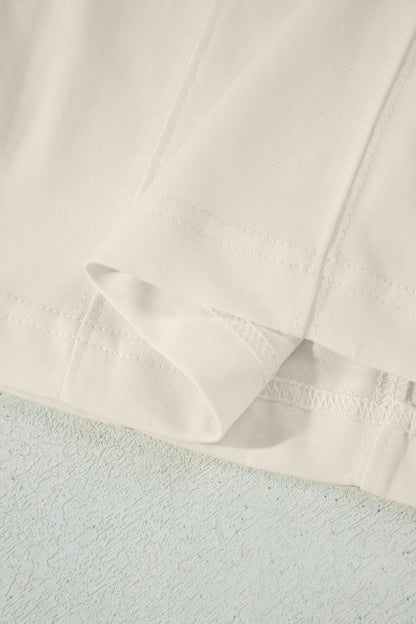 Beige Stitched Detail Loose Tank Top Cotton 2pcs Short Set