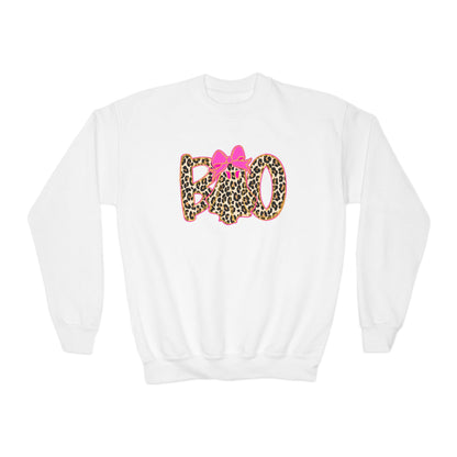 Leopard Print Mom Crewneck Sweatshirt with Pink Bow — Youth