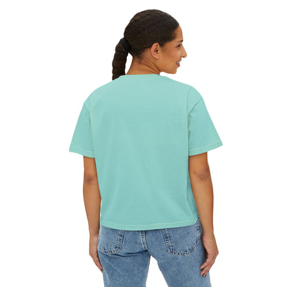 Leopard 'Boo' Halloween Women's Boxy Tee — Cute Pink Bow Spooky Graphic Shirt