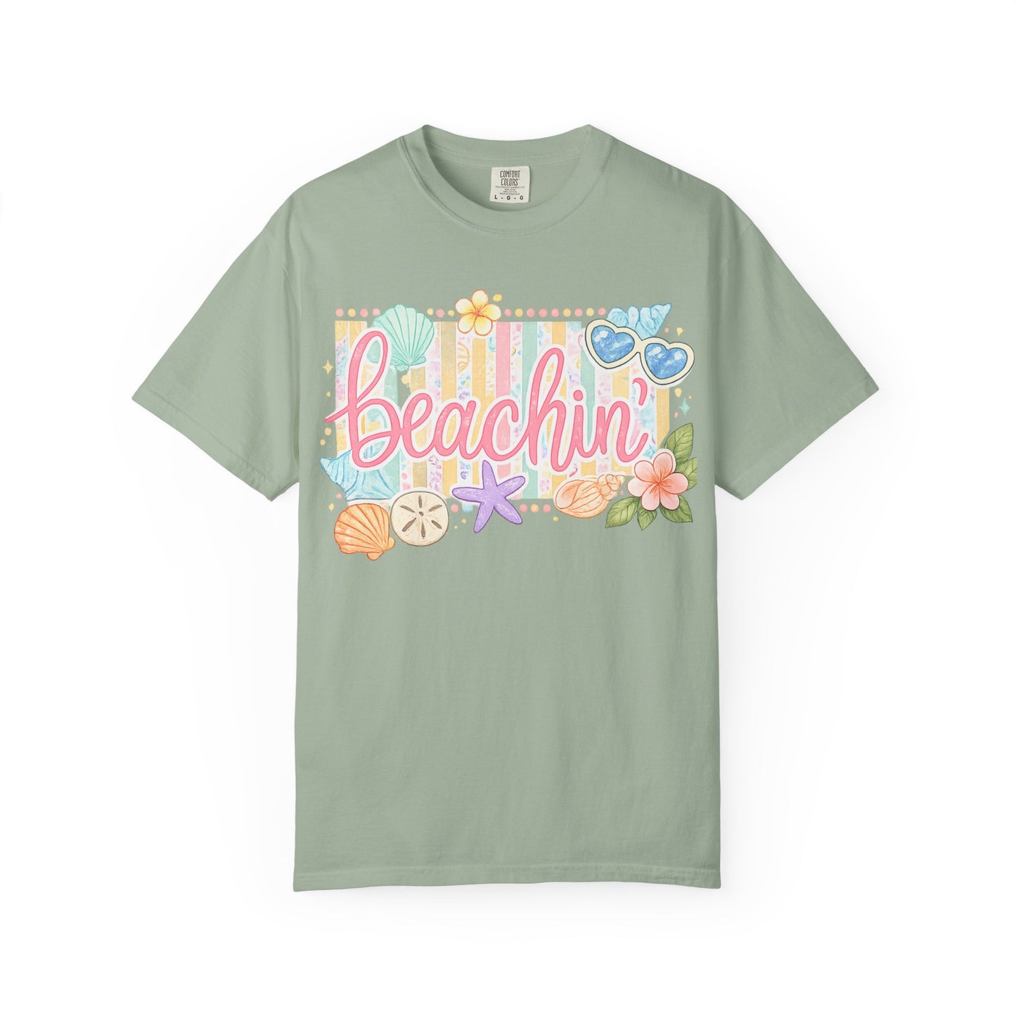 Beachin' T-Shirt — Tropical Summer Graphic Tee with Seashells & Sunglasses