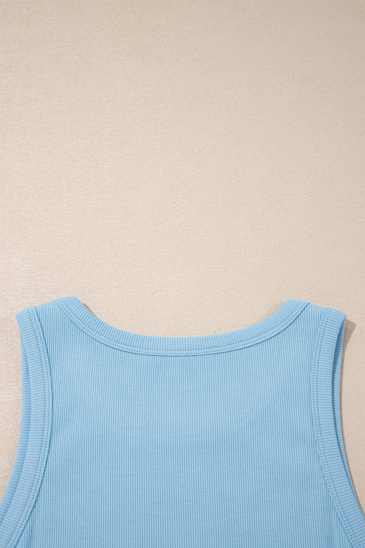 Dark Blue Ribbed Slim Tank Pocketed Wide Leg Shorts Set
