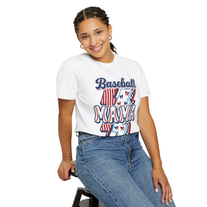 Baseball Mama T-Shirt — Retro Red & Blue Patriotic Graphic Tee