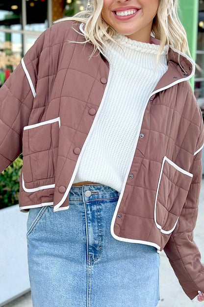 Old Rose Quilted Metal Button Pocket Jacket