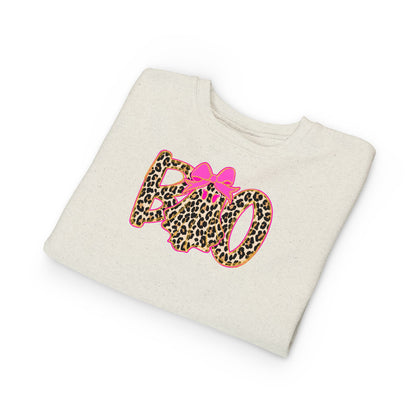 BOO Leopard Toddler Sweatshirt — Pink Bow Halloween Kids Pullover