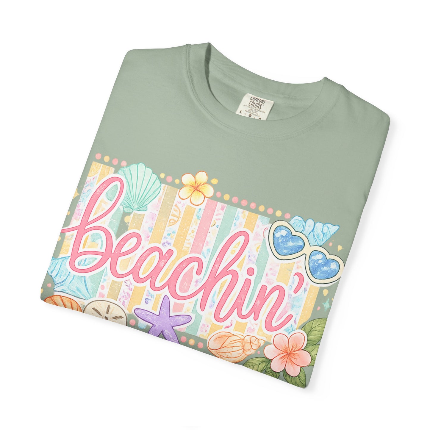 Beachin' T-Shirt — Tropical Summer Graphic Tee with Seashells & Sunglasses