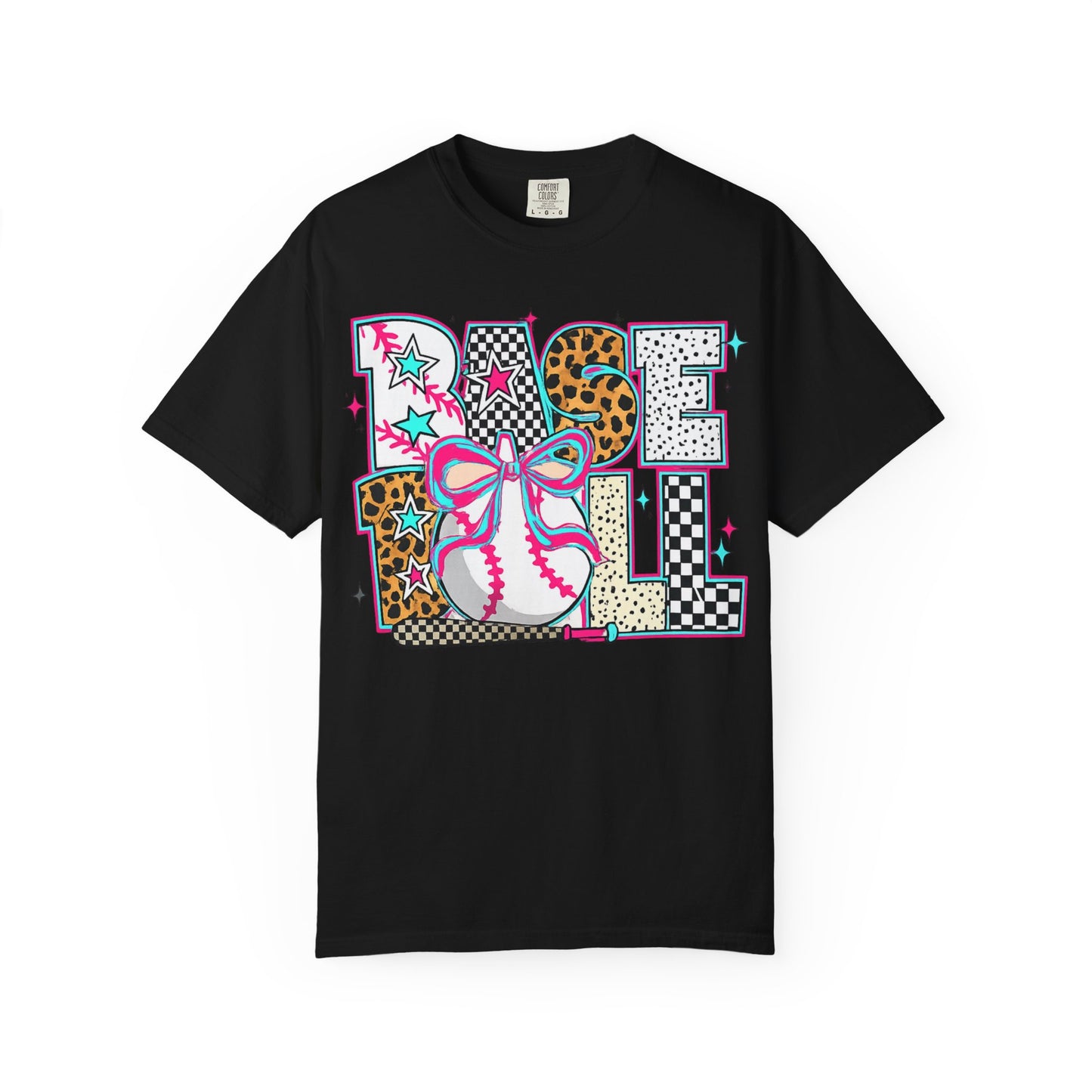 Baseball Mom Graphic T-Shirt — Colorful Leopard Print "Baseball" Design