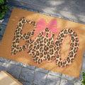 Leopard Print 'Hello' Doormat with Pink Bow – Chic Animal Print Entry Rug