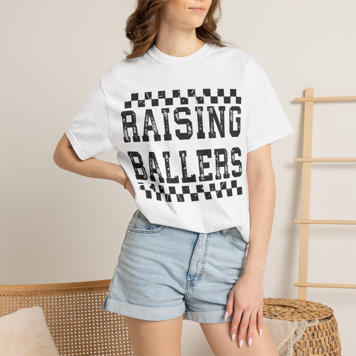 Raising Ballers T-Shirt — Vintage Checkerboard Kids Basketball Parent Tee