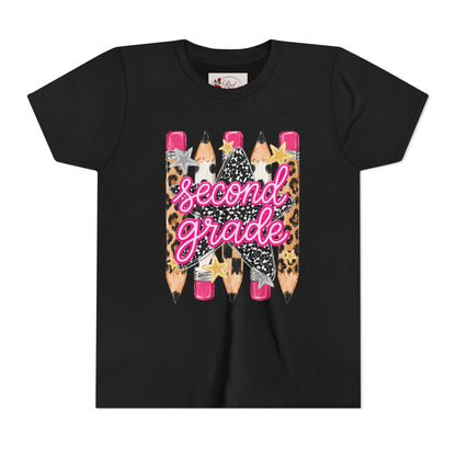 Second Grade Pencil Leopard Youth Tee