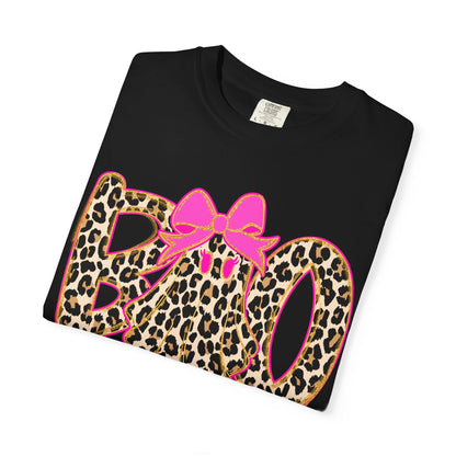 Leopard Print 'BOO' Halloween T-Shirt with Pink Bow