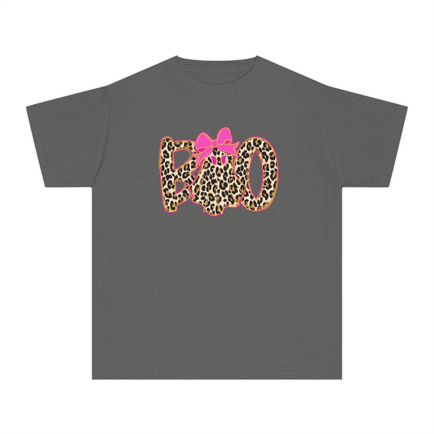 Kids Halloween Tee - Leopard Print 'BOO' with Pink Bow