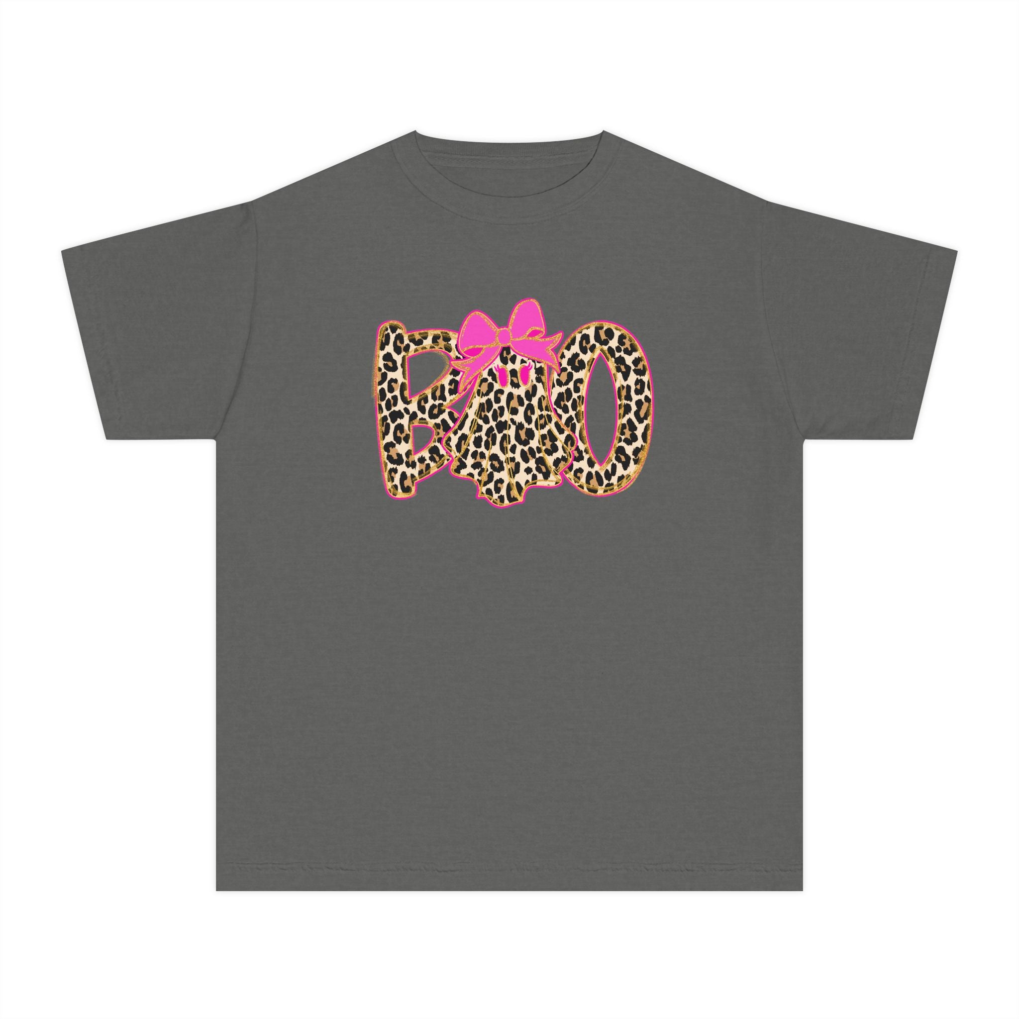 Kids Halloween Tee - Leopard Print 'BOO' with Pink Bow