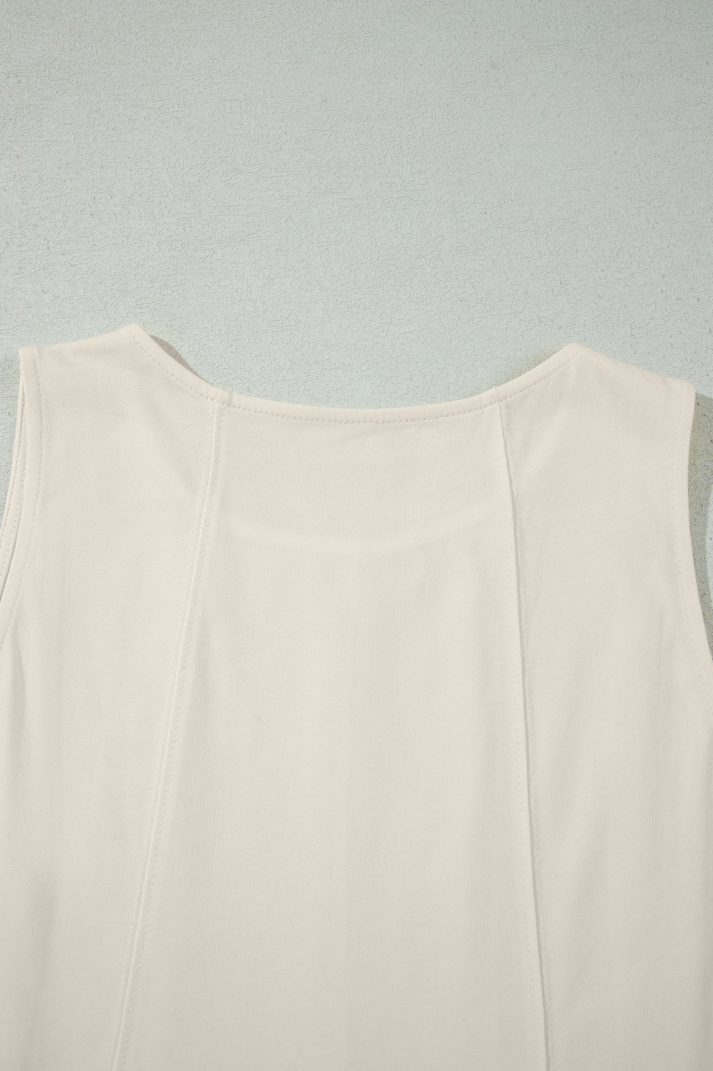 Beige Stitched Detail Loose Tank Top Cotton 2pcs Short Set