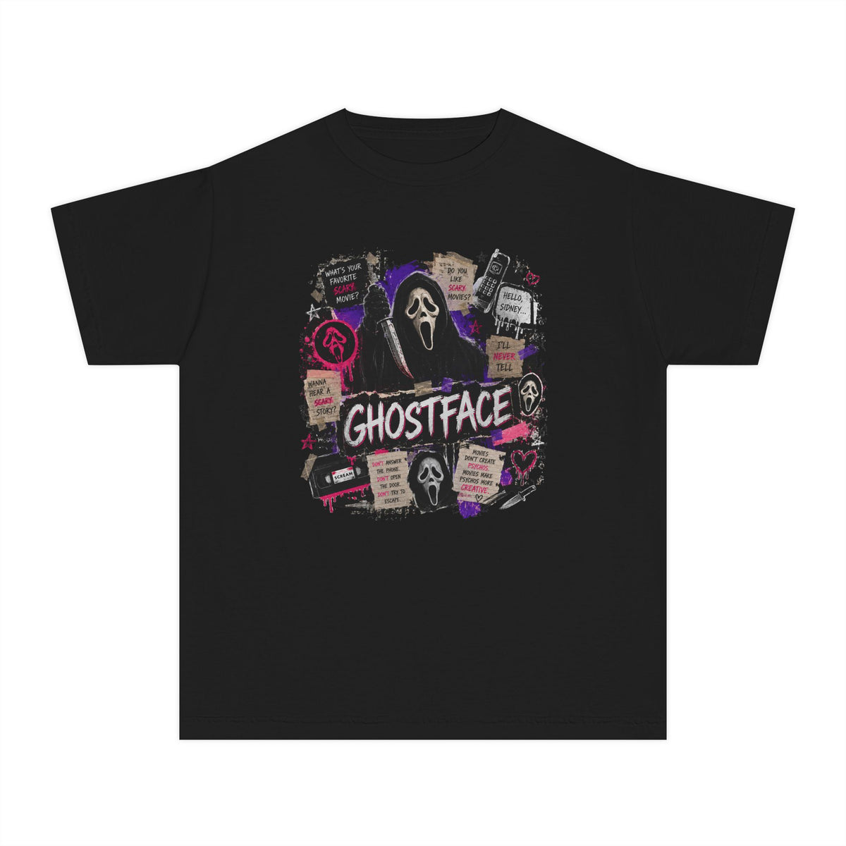 Youth Ghostface Graphic Tee – Scary Movie Horror Mask Design