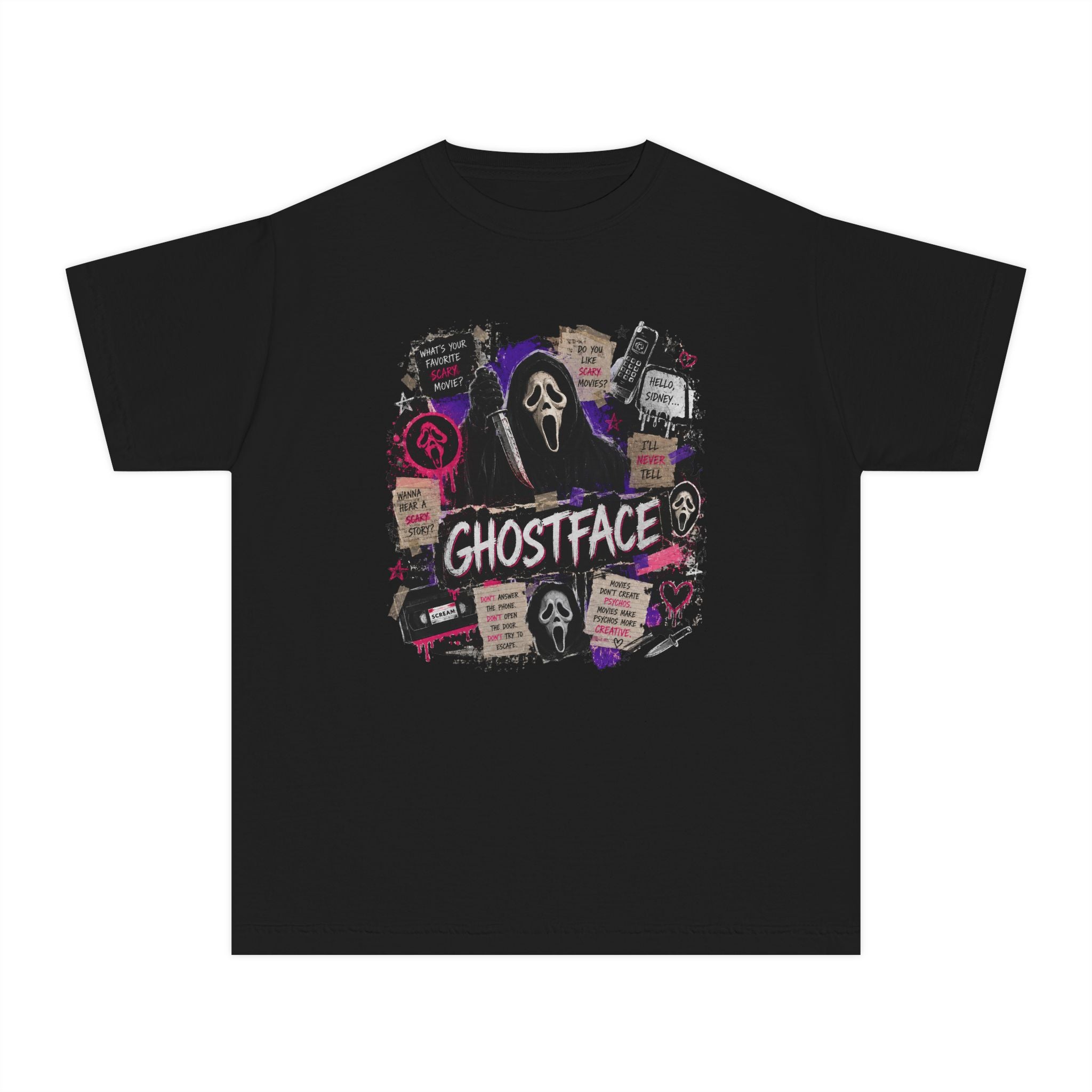 Youth Ghostface Graphic Tee – Scary Movie Horror Mask Design