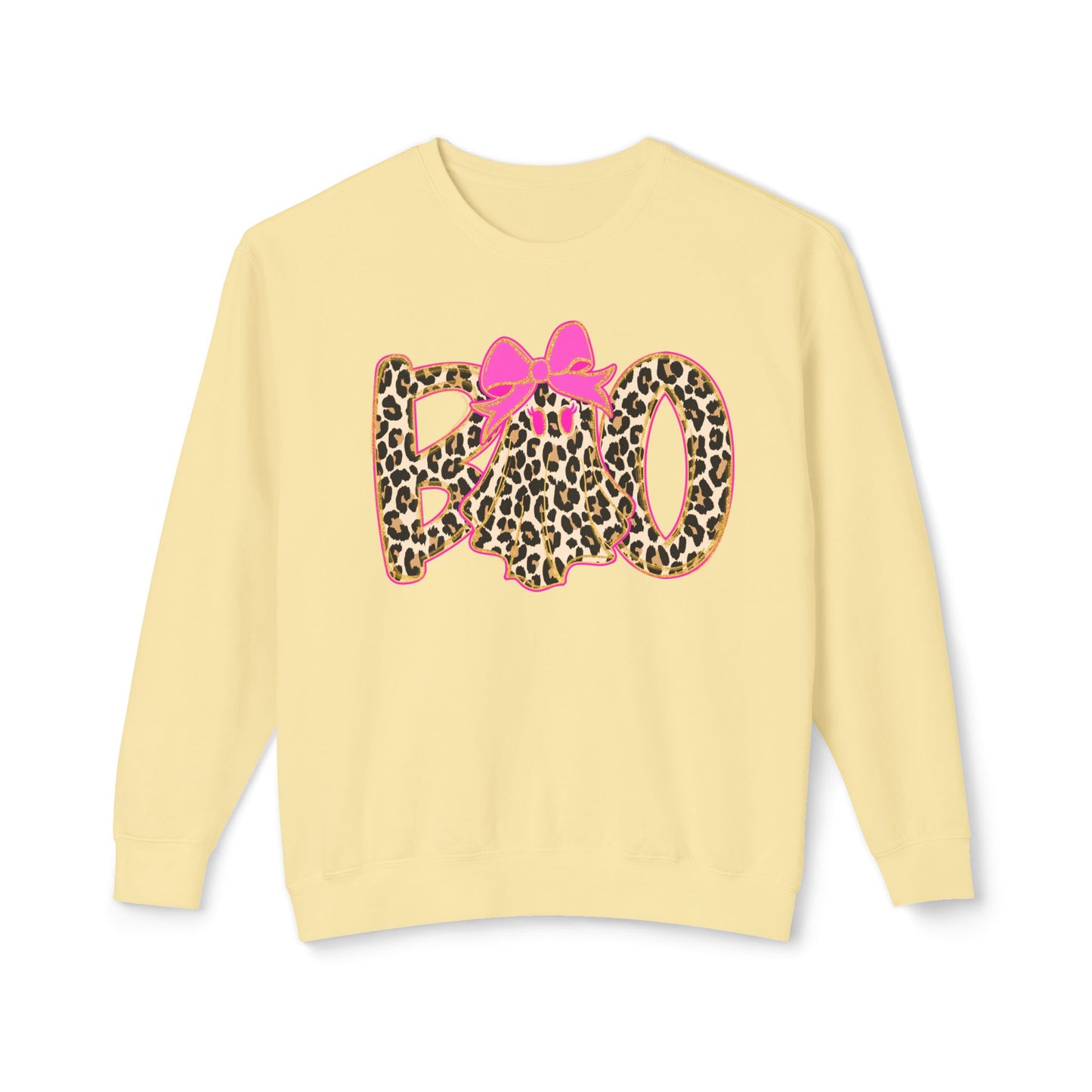 Leopard Print "Boo" Halloween Sweatshirt with Pink Bow