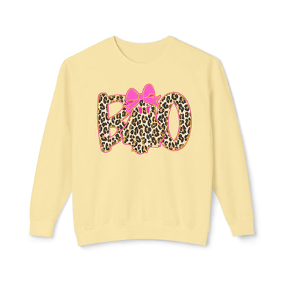 Leopard Print "Boo" Halloween Sweatshirt with Pink Bow