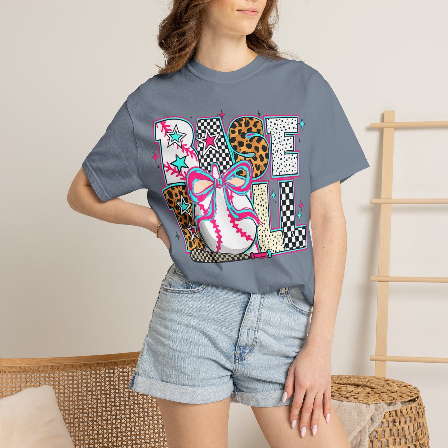 Baseball Mom Graphic T-Shirt — Colorful Leopard Print "Baseball" Design
