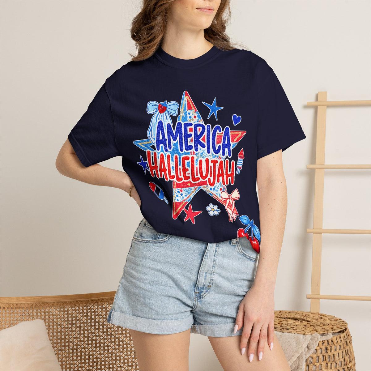 America Hallelujah T-Shirt — Patriotic 4th of July Tee with Red, White & Blue Stars