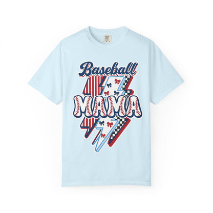 Baseball Mama T-Shirt — Retro Red & Blue Patriotic Graphic Tee