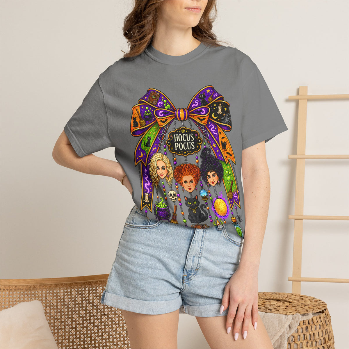 Hocus Pocus Witch Sisters T-Shirt — Halloween Bow Graphic Tee