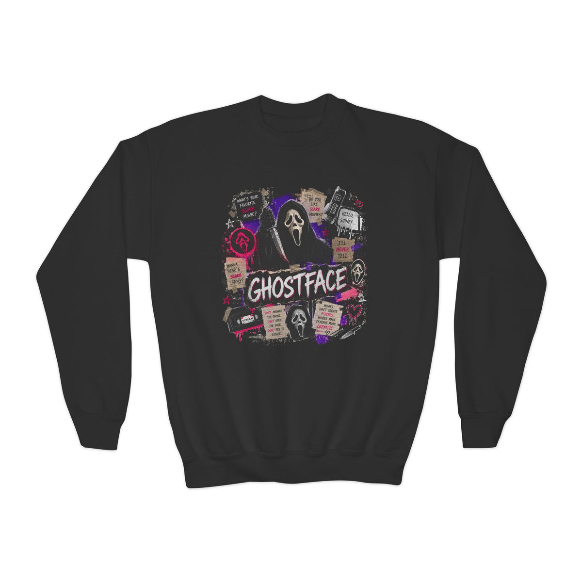 Ghostface Youth Crewneck Sweatshirt — Halloween Horror Graphic Pullover