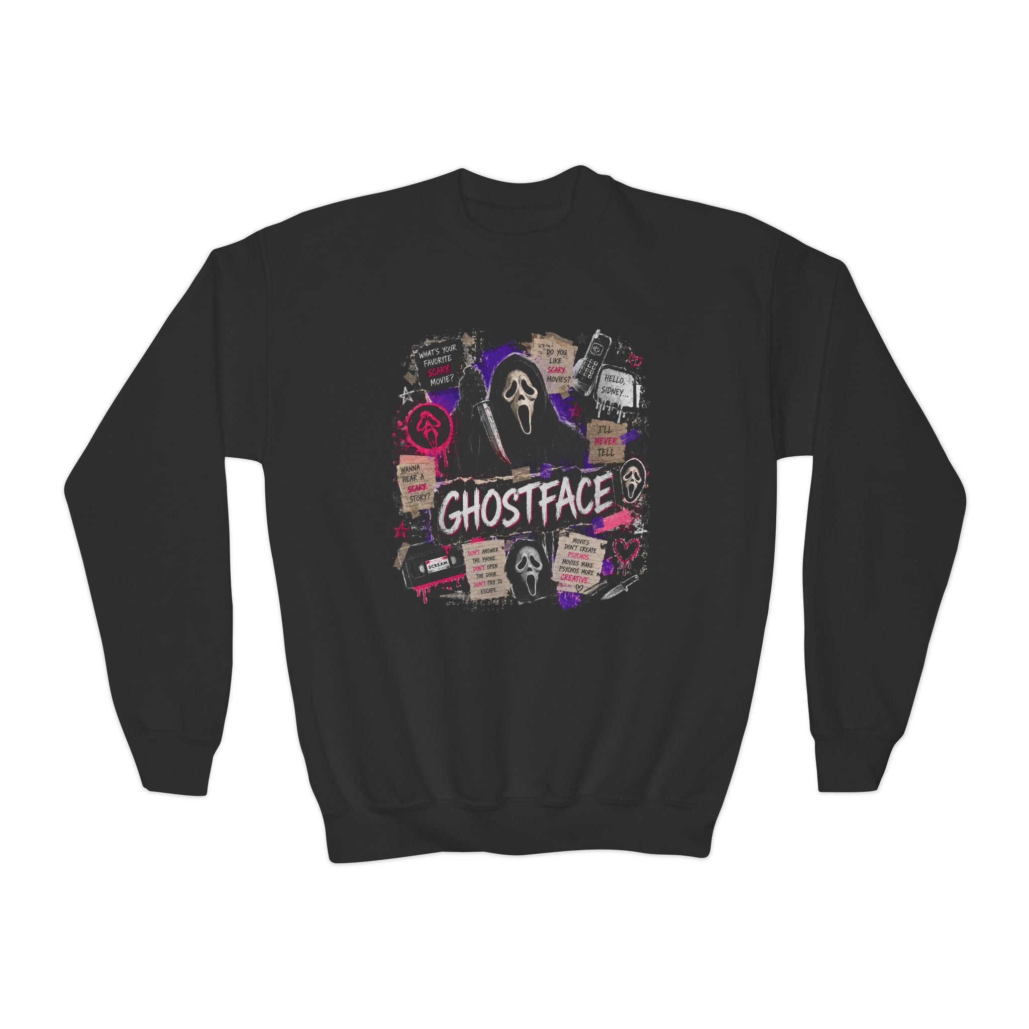 Ghostface Youth Crewneck Sweatshirt — Halloween Horror Graphic Pullover