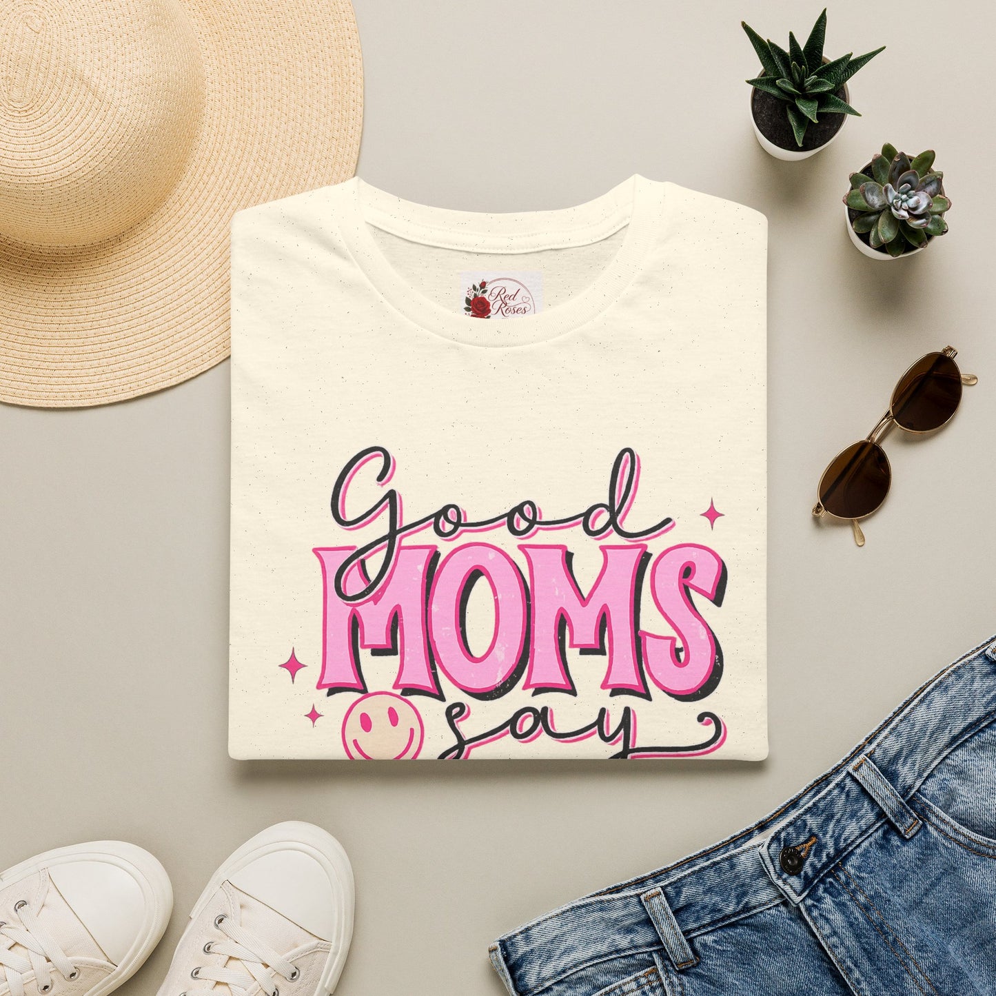 T-Shirt — “Good Moms Say Bad Words” Retro Pink Graphic (Mother’s Day Gift)