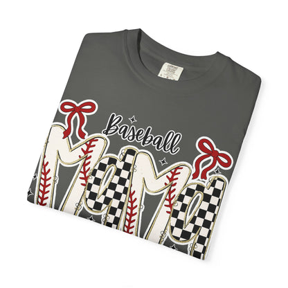 Baseball Mom T-Shirt — Vintage Checker & Stitch Graphic