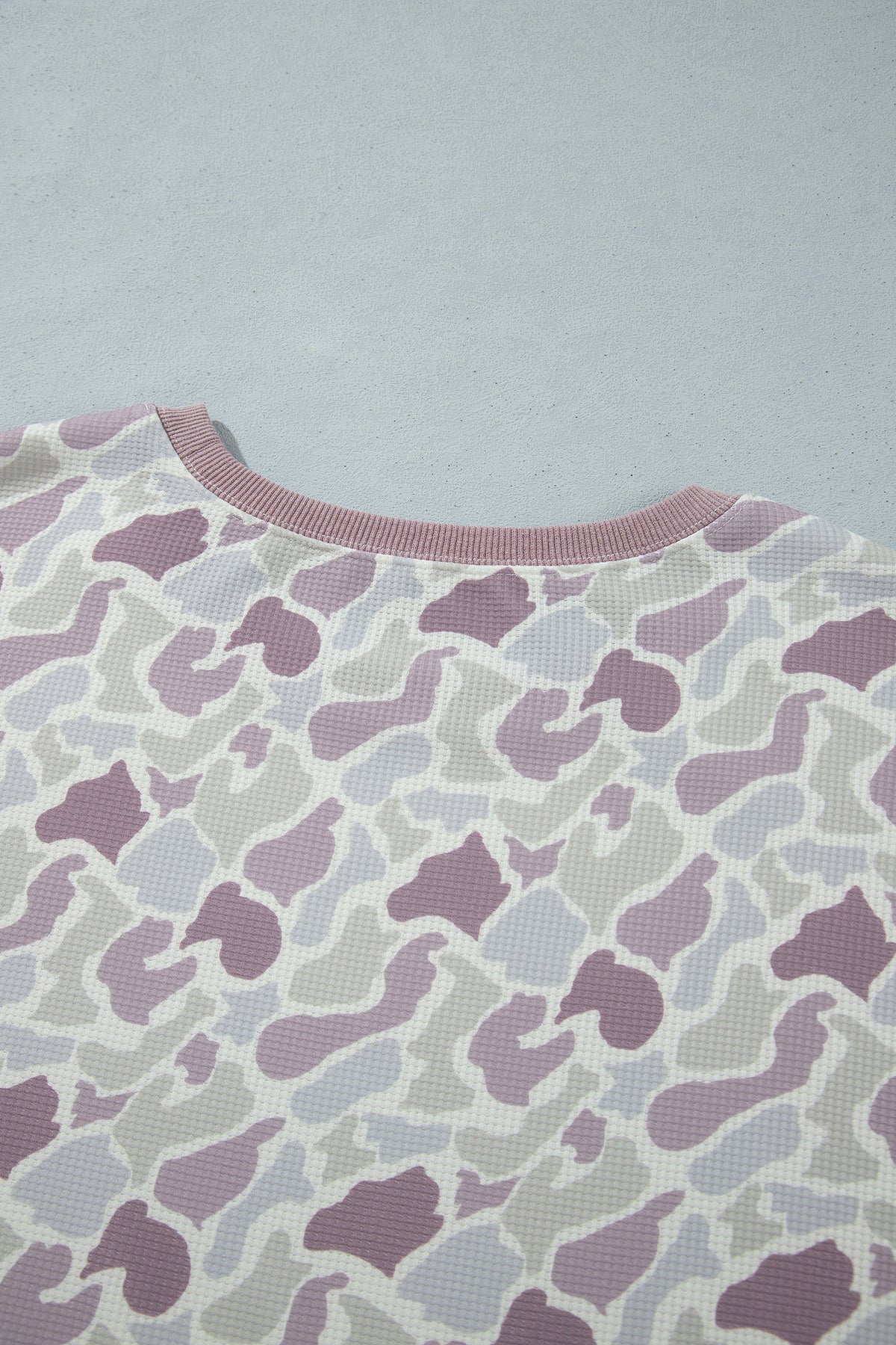 Green Camouflage Print Waffle Textured Pullover and Shorts Plus Size 2pcs Set