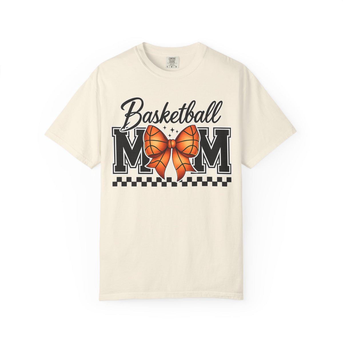 Basketball Mom T-Shirt — 'Basketball MOM' with Bow & Checkered Accent