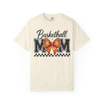Basketball Mom T-Shirt — 'Basketball MOM' with Bow & Checkered Accent