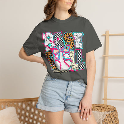 Baseball Mom Graphic T-Shirt — Colorful Leopard Print "Baseball" Design
