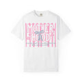 Motherhood Graphic T-Shirt — Pink Striped Mom Shirt ("MOTHERHOOD")