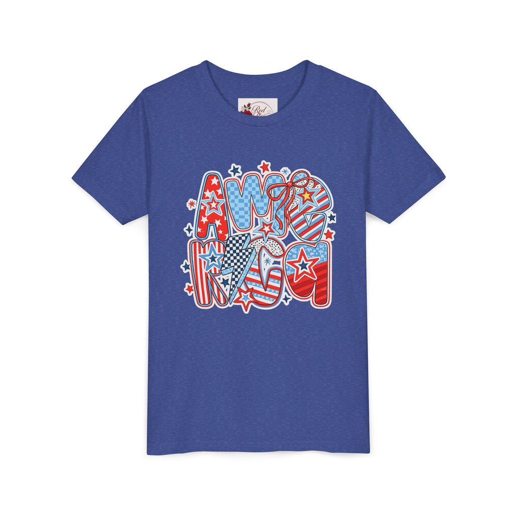 Youth Tee — Patriotic "America" Stars & Stripes Design (4th of July Kids Shirt)