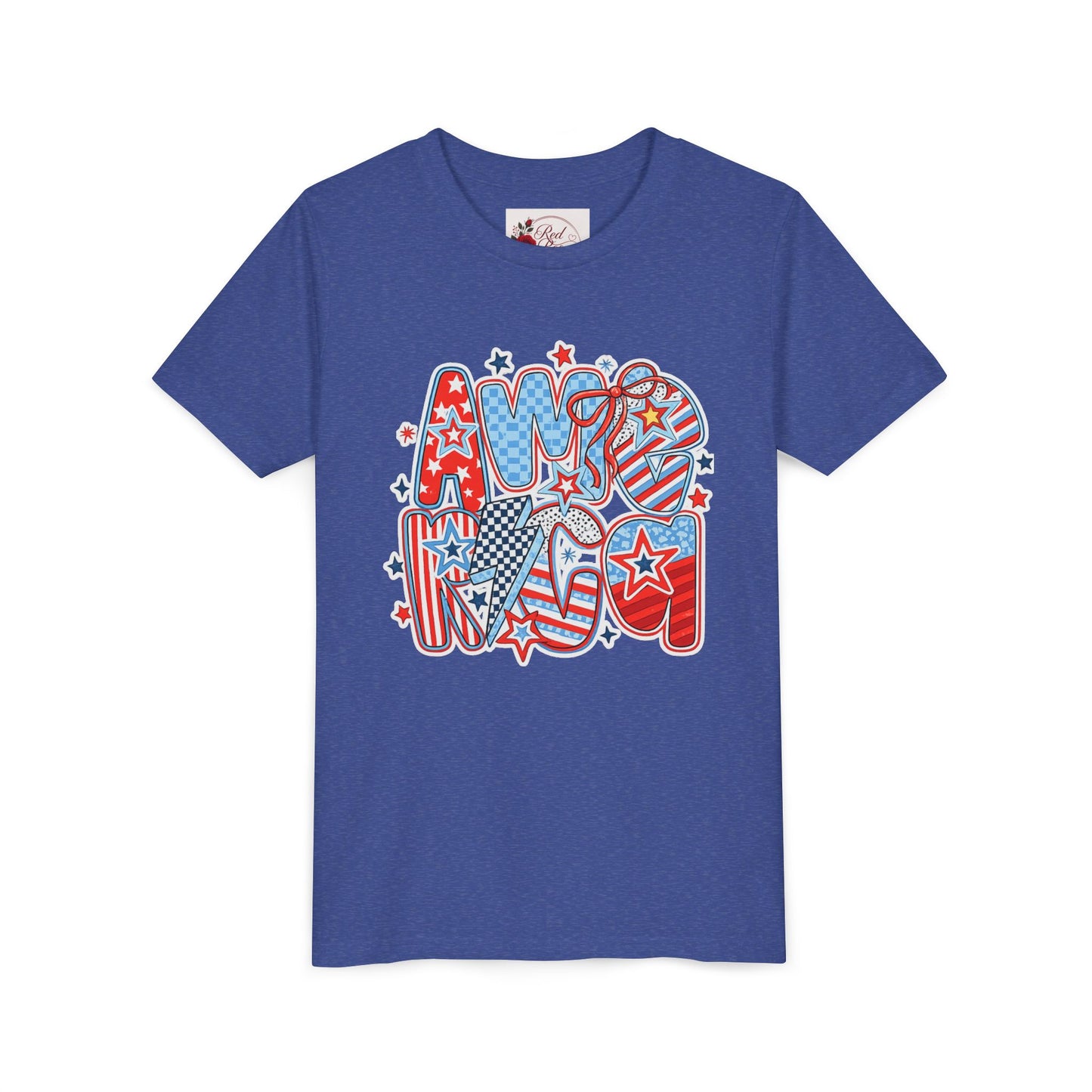 Youth Tee — Patriotic "America" Stars & Stripes Design (4th of July Kids Shirt)