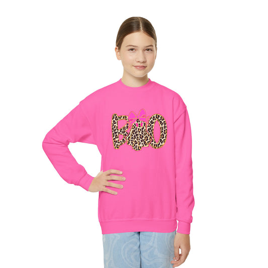 Leopard Print Mom Crewneck Sweatshirt with Pink Bow — Youth