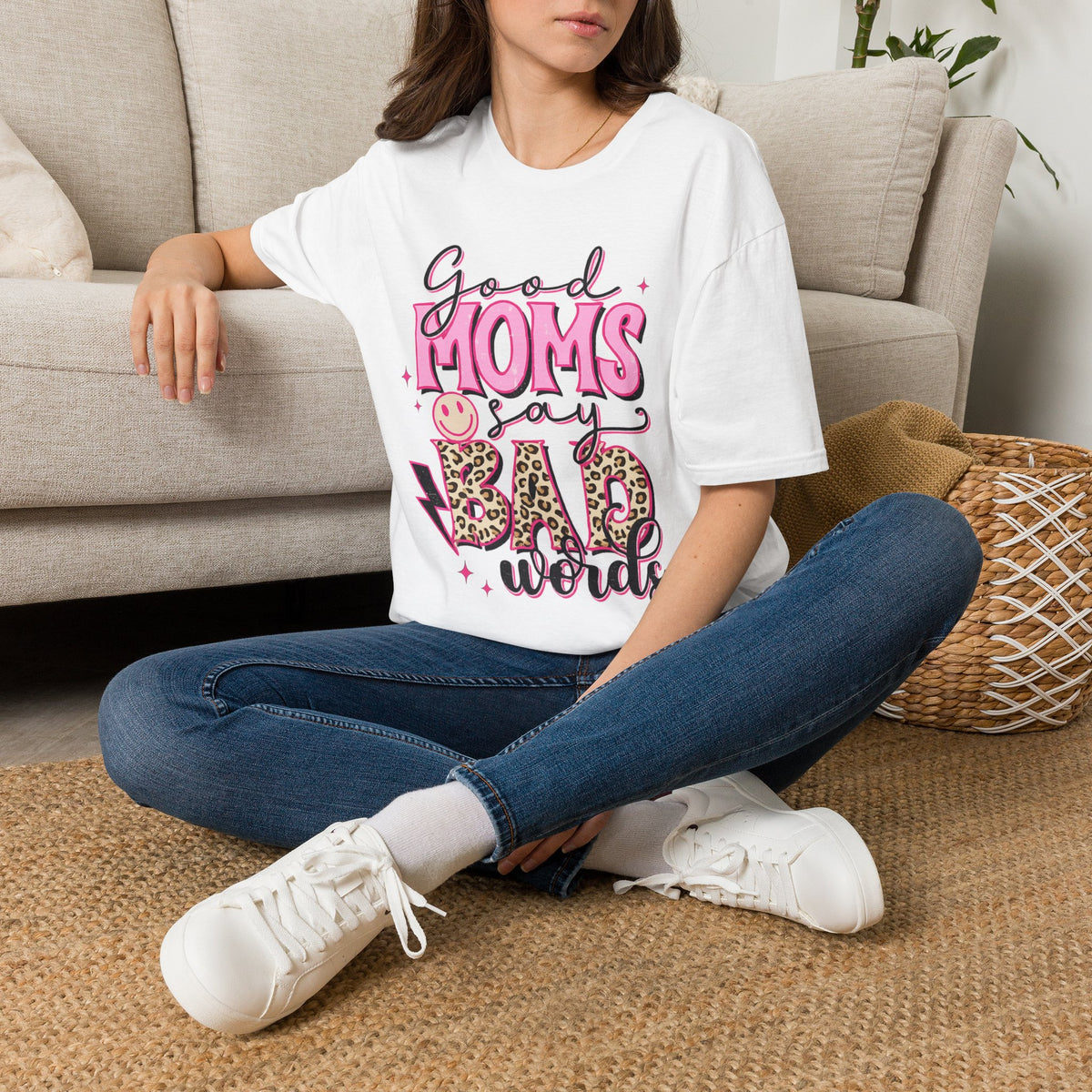 T-Shirt — “Good Moms Say Bad Words” Retro Pink Graphic (Mother’s Day Gift)