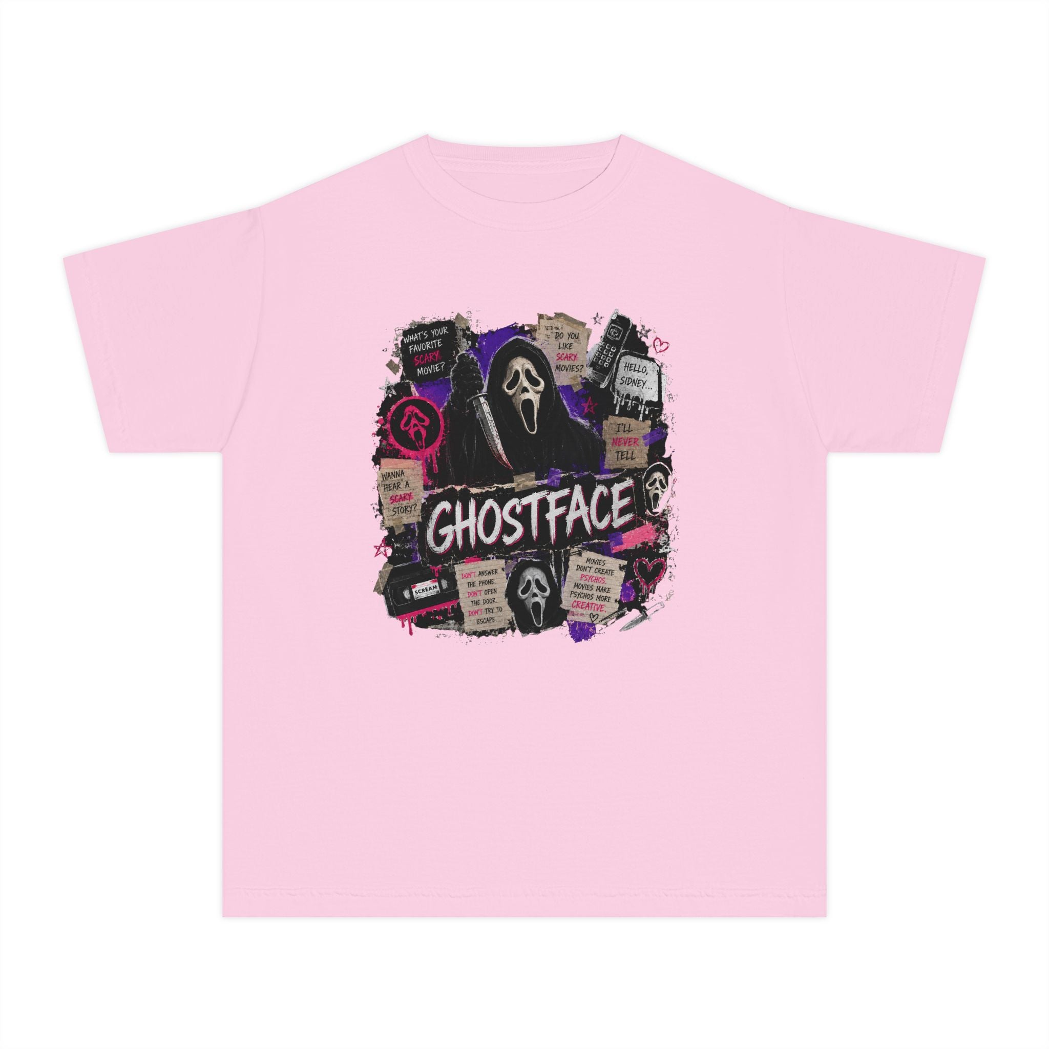 Youth Ghostface Graphic Tee – Scary Movie Horror Mask Design