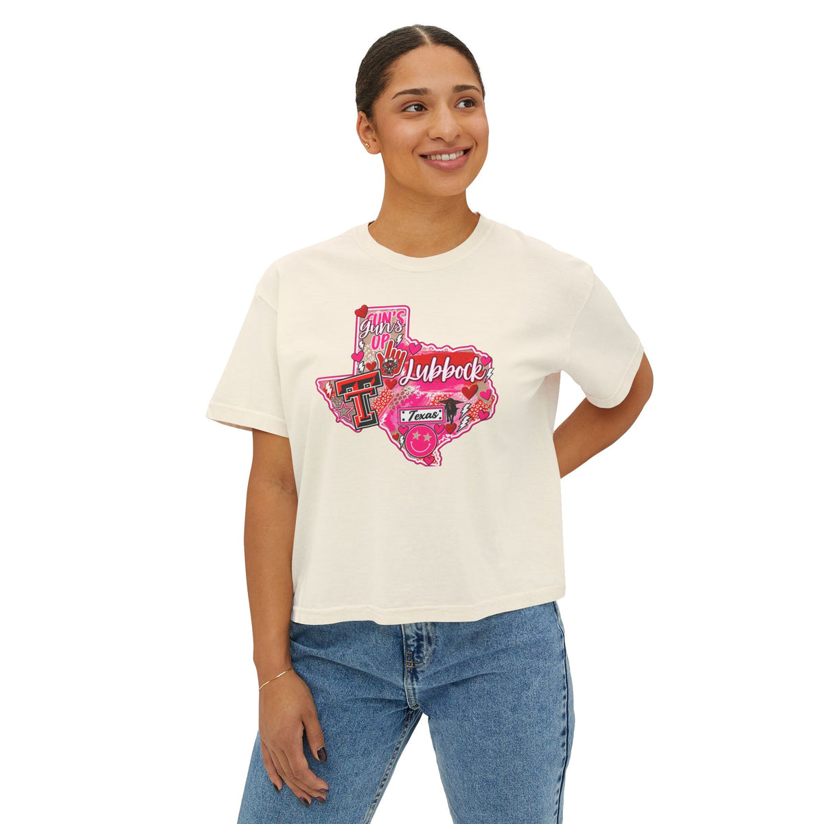 Texas Tech Lubbock Pink State Map Women's Boxy Tee