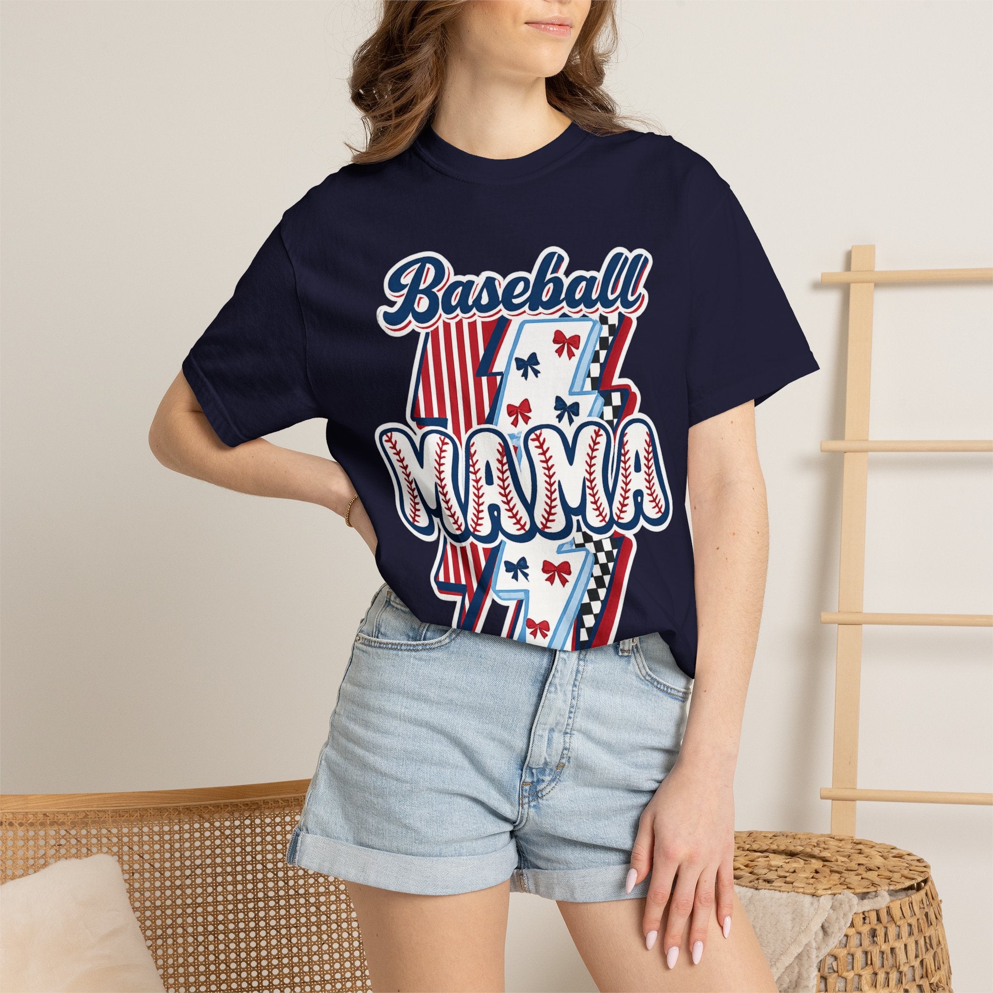 Baseball Mama T-Shirt — Retro Red & Blue Patriotic Graphic Tee
