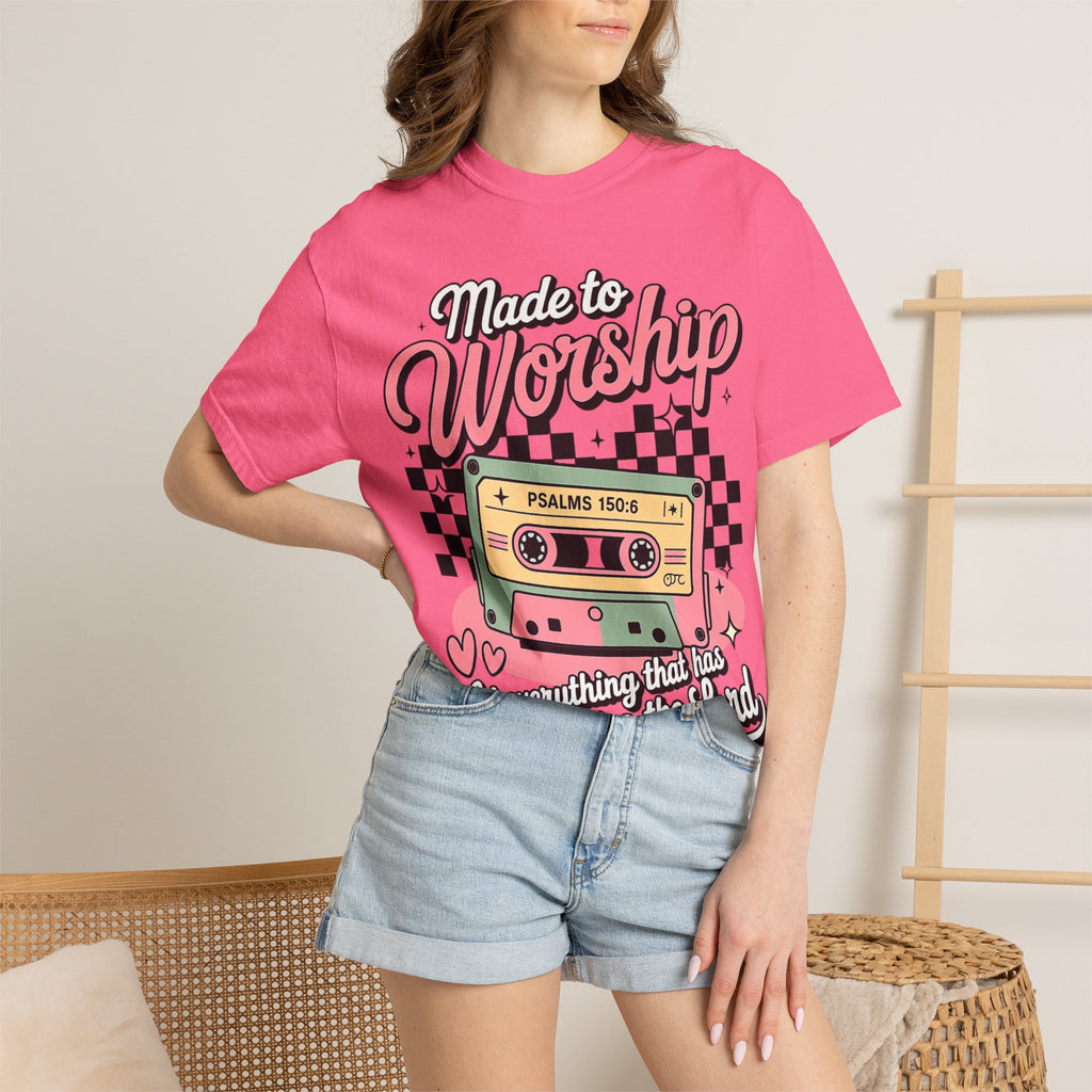 Made to Worship T‑Shirt – Retro Cassette Christian Tee (Psalm 150:6)