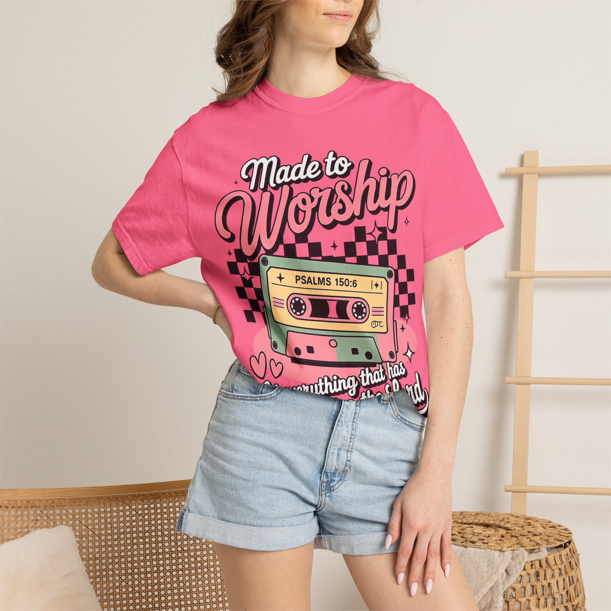 Made to Worship T‑Shirt – Retro Cassette Christian Tee (Psalm 150:6)