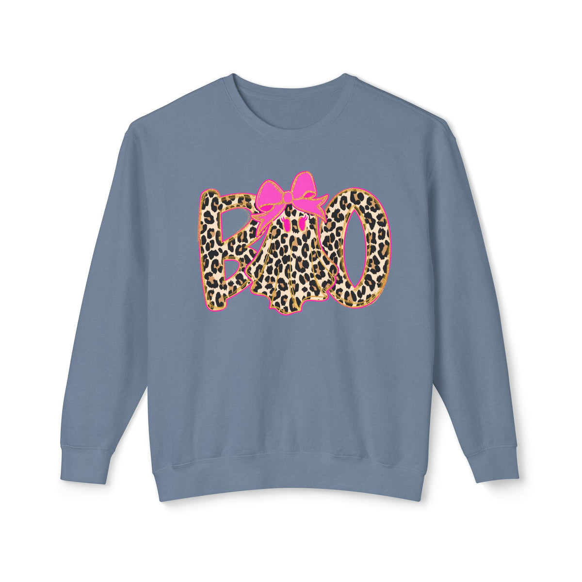 Leopard Print "Boo" Halloween Sweatshirt with Pink Bow
