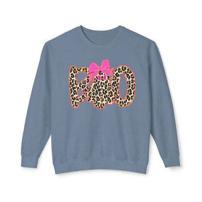 Leopard Print "Boo" Halloween Sweatshirt with Pink Bow