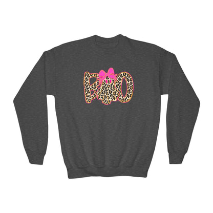 Leopard Print Mom Crewneck Sweatshirt with Pink Bow — Youth