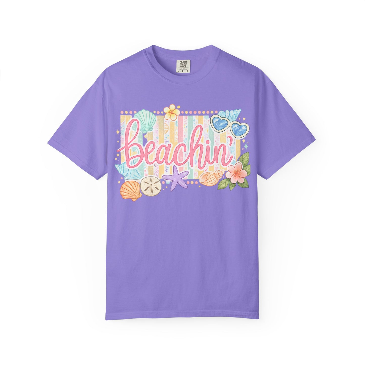 Beachin' T-Shirt — Tropical Summer Graphic Tee with Seashells & Sunglasses