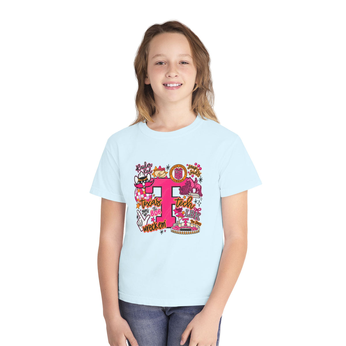Pink 'P' Graphic Youth Tee — Cheerful School Spirit Shirt
