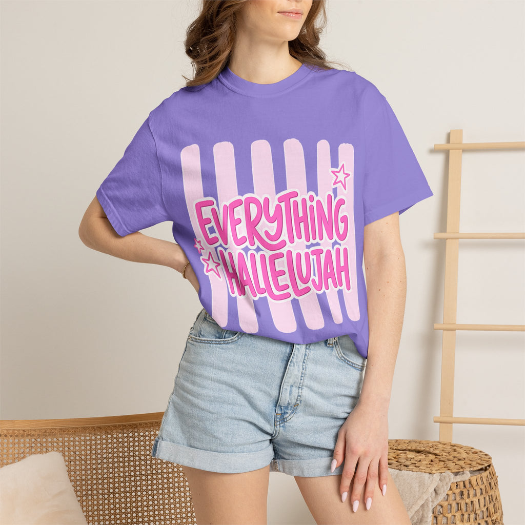 Everything Hallelujah T-Shirt — Pink Retro Stripe Graphic Tee